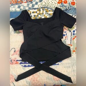 girlfriend collective Black Short Sleeve Wrap Crop Top